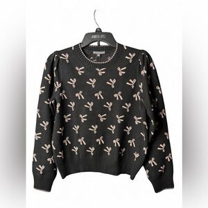 Adrianna Papell Bow Sweater Black Gold Metallic Knit Size S NWT